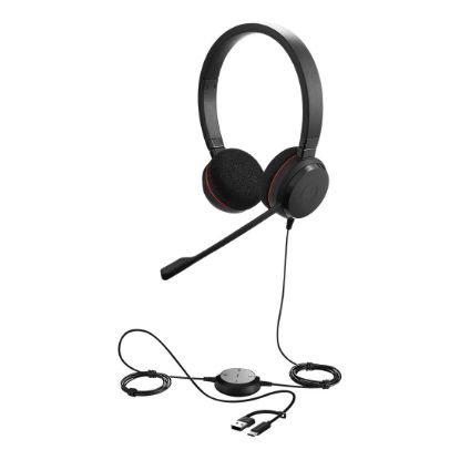 Picture of Jabra Evolve 20 SE, USB C/A, MS Stereo Headset, Plug-and-play, Noise-cancelling, Clearer Conversation, Manage Calls Easily, Leatherette Ear Cushions
