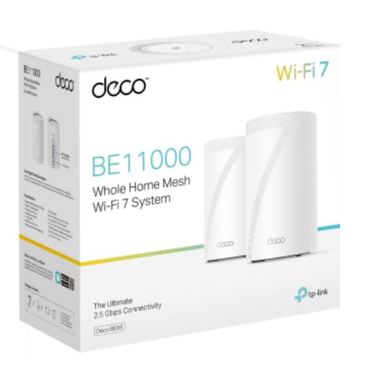 Picture of TP-Link Deco BE65(2-pack) BE11000 Whole Home Mesh Wi-Fi 7 System  (WIFI7)  574 Mbps at 2.4 GHz + 4320 Mbps at 5 GHz + 5760 Mbps at 6 GHz