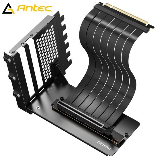 Picture of Antec AT-RCVB-BK200-PCIE5 RTX50 PCI-E 5.0 Riser Cable Vertical Bracket Kit - Black, 200mm, 64GB/s, 32GT/s, supports RTX 5090/RX 9070 XT, 1Y warranty