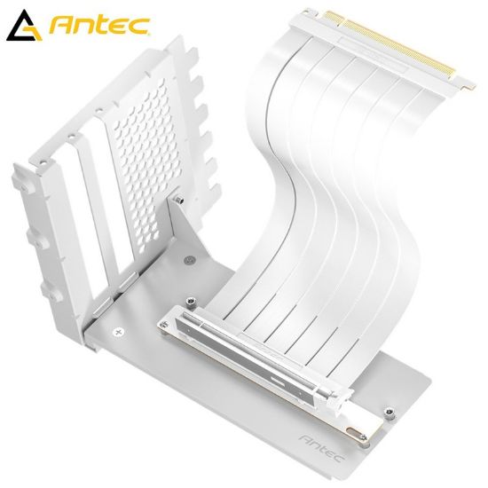 Picture of Antec AT-RCVB-BK200-PCIE5 RTX50 PCI-E 5.0 Riser Cable Vertical Bracket Kit - White, 200mm, 64GB/s, 32GT/s, supports RTX 5090/RX 9070 XT, 1Y warranty