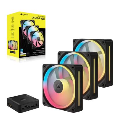 Picture of Corsair iCUE LINK LX120-R RGB 120mm PWM Reverse Fans Starter Kit Triple Pack - Black: 66.7CFM, 2400RPM, 37.7dBA, 0.4A, Static Pressure, Magnetic Dome