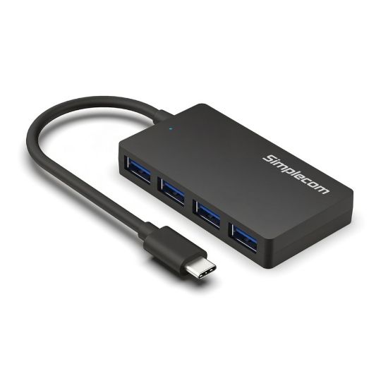 Picture of Simplecom CH350 SuperSpeed USB-C to 4xtUSB-A Hub USB 3.2 Gen1, 5Gbps, plug & play, bus-powered, ABS, 76×41×11mm, 35g, 15cm cable, Win/macOS compatibe