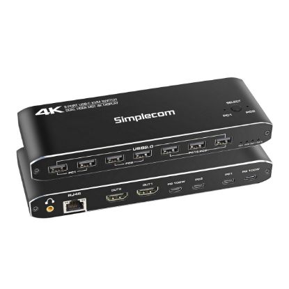 Picture of Simplecom KM590 2-Port USB-C Dual 4K HDMI Monitor KVM Switch and Docking Station with Network Sharing
