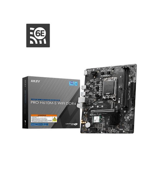 Picture of MSI PRO H610M-S WIFI DDR4 Intel LGA 1700 mATX Motherboard 2x DDR4~64GB,1x PCIe x16,1x PCIe x1,1x M.2,2x SATA 6G,8x USB2.0