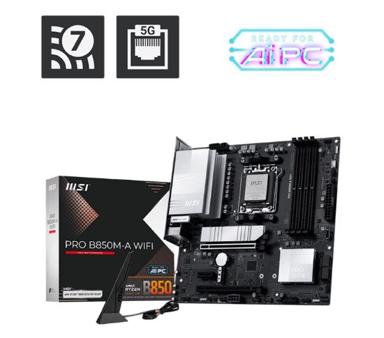 Picture of MSI PRO B850M-A WIFI, AM5, 4x DDR5 256GB, 1x HDMI, 1x PCI-E x16 slot, 3x M.2,4x USB2.0, 3x USB C, Wi-Fi 7