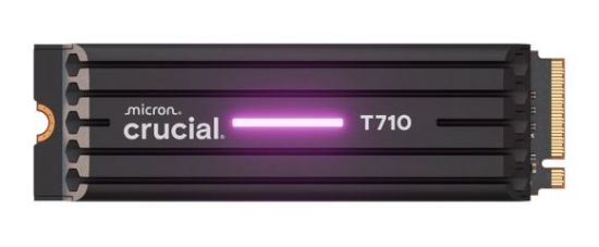 Picture of Crucial T710 4TB PCIe Gen5 NVMe 2280 SSD w Heatsink - 14500/13800 MB/s R/W 2400TBW 2.3M IOPs 1.5M hrs MTTF with DirectStorage for Intel & AMD 5yrs