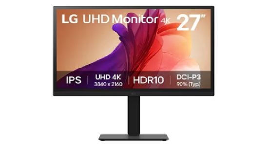 Picture of LG 27' IPS UHD 4K Monitor with 90% DCI-P3 and HDR10 support, 3840x2160, 300 nits, 5ms, Height/Pivot/Tilt/Swivel adjustable, 3-side borderless
