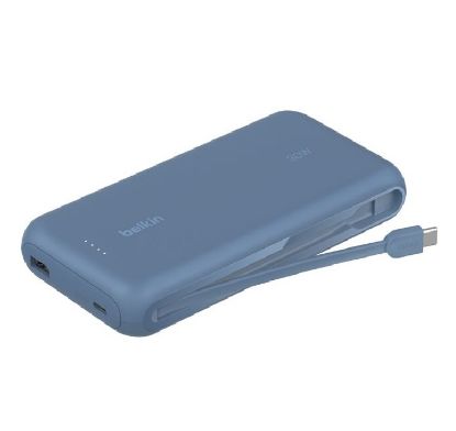 Picture of Belkin BoostCharge 20K mAh Power Bank With Integrated USB-C Cable - Blue (BPB024fqBL), 30W, 2xUSB-C, 1x USB-A, CEW $2,500, Apple, 2 Years Warranty