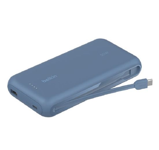Picture of Belkin BoostCharge 20K mAh Power Bank With Integrated USB-C Cable - Blue (BPB024fqBL), 30W, 2xUSB-C, 1x USB-A, CEW $2,500, Apple, 2 Years Warranty