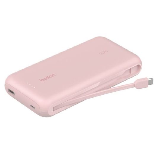 Picture of Belkin BoostCharge 20K mAh Power Bank With Integrated USB-C Cable - Pink (BPB024fqPK), 30W, 2xUSB-C, 1x USB-A, CEW $2,500, Apple, 2 Years Warranty
