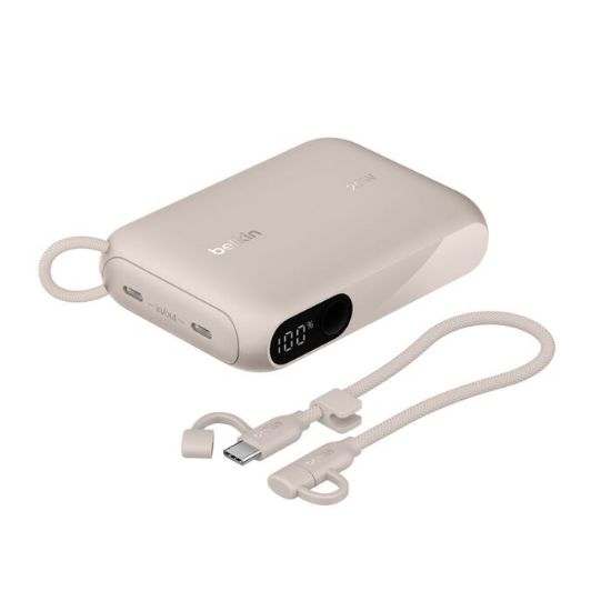 Picture of Belkin BoostCharge 10K mAh Power Bank with Display + USB-C to USB-C Cable 60W (15CM) - Sand (BPB027fqSD), 20W, 2x USB-C Ports, 2 Years Warranty