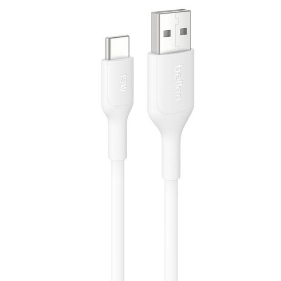 Picture of Belkin BoostCharge USB-C to USB-A Cable (2M) - White (CAB021fq2MWH),3A/15W, 480MBPS, 300K+ Bends, Apple, Samsung, USB-IF Certified,2 Years Warranty