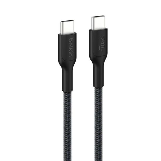 Picture of Belkin BoostCharge Pro Braided USB-C to USB-C Cable (1M) - Black (CAB025FQ1MBK), 5A/240W, 480Mbps, 350K+ Bend, USB-IF Certified, 2 Years Warranty