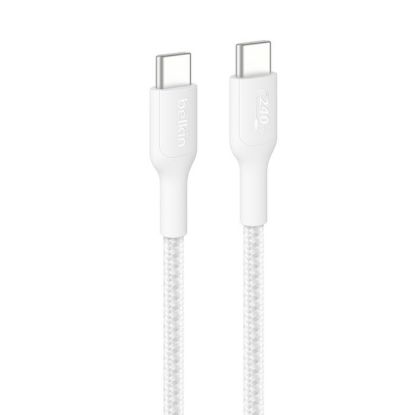 Picture of Belkin BoostCharge Pro Braided USB-C to USB-C Cable (2M) -White (CAB025fq2MWH), 5A/240W, 480Mbps, 350K+ Bend, USB-IF Certified, 2 Years Warranty