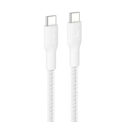 Picture of Belkin BoostCharge Pro Braided USB-C to USB-C Cable (3M) - White (CAB025fq3MWH), 5A/240W, 480Mbps, 350K+ Bend, USB-IF Certified, 2 Years Warranty