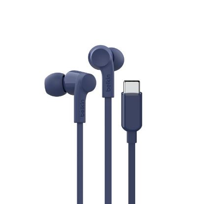 Picture of Belkin SoundForm USB-C Wired Earbuds - Blue (G3H0002fqBLV2), Adjustable Volume Limiter, IPX5-Rated, 10mm Drivers, Tangle-Free, 2 Years Warranty