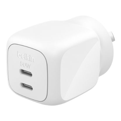 Picture of Belkin BoostCharge Pro 50W Dual USB-C GaN Wall Charger - White (WCH019AUWH), Compact Laptop Charger, Travel-Ready, CEW $2500, 2 Years Warranty