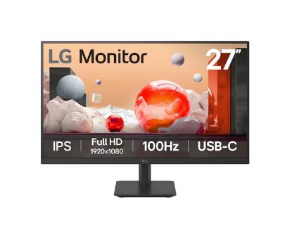 Picture of LG 27' IPS Full HD Monitor with 100Hz refresh rate, USB-C (65W PD), 3-side borderless design, Reader Mode, Flicker Safe, and tilt-adjustable stand