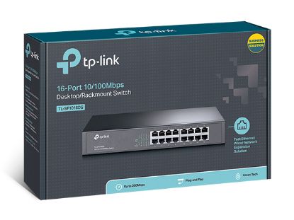 Picture of TP-Link TL-SF1016DS 16-Port 10/100Mbps Smart Switch or wall-mounting design Plug and play 3.2Gbps Switching Capacity Auto-MDI/MDIX Supports MAC(LS)