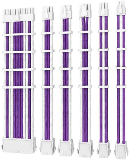 Picture of Antec PSU -  Sleeved Extension Cable Kit V2 - Purple / White. 24PIN ATX, 4+4 EPS, 8PIN PCI-E, 6PIN PCI-E, Compatible with Standard PSU (LS)
