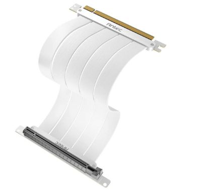 Picture of Antec PCIE-4.0 Riser Cable (200mm White) High Quality Gold Plated and Shielded PCB. Stability and Perforamnce 90 / 180 Degrees Flexible Cable (LS)