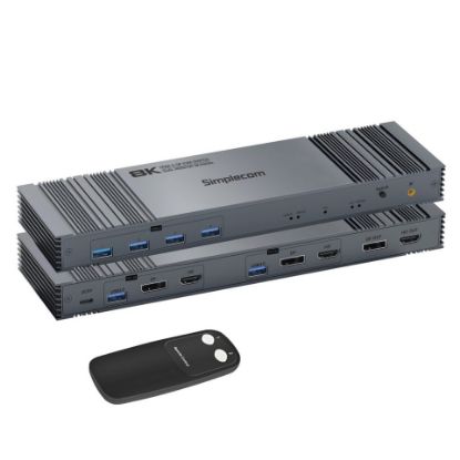 Picture of Simplecom KM490 HDMI and DisplayPort Dual Monitor KVM Switch for 2 Computers with 4-Port USB 3.0 Hub 5Gbps 8K@60Hz