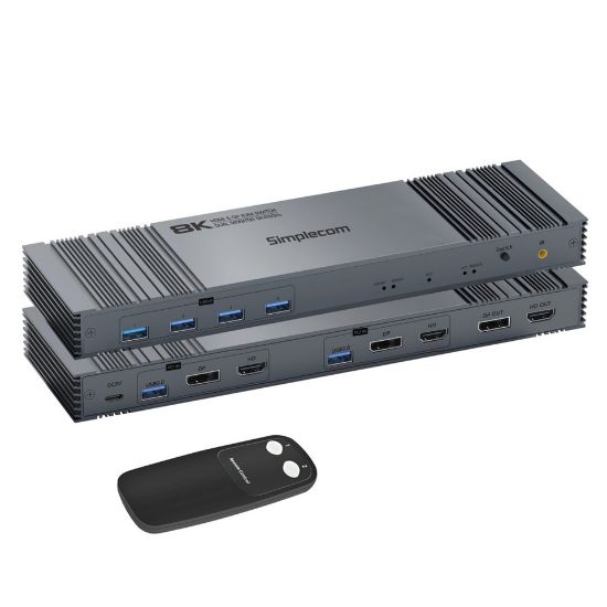 Picture of Simplecom KM490 HDMI and DisplayPort Dual Monitor KVM Switch for 2 Computers with 4-Port USB 3.0 Hub 5Gbps 8K@60Hz