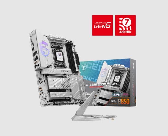 Picture of MSI B850 EDGE TI WIFI, AMD B850, 4x DDR5 256GB, 1x HDMI, 3x PCI-E x16 slot, 4x M.2, 8x 4x USB 2.0, Wi-Fi 7