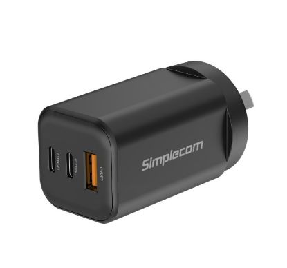 Picture of Simplecom CU365 3-Port PD 65W GaN Wall Charger Dual USB-C + USB-A for Phone Laptop