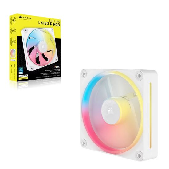 Picture of Corsair iCUE LINK LX120‑R RGB 120 mm PWM Reverse Fan Expansion Single Pack – White: 66.7 CFM, 2400 RPM, 37.7 dBA, 0.4 A,Static Pressure, Magnetic Dome