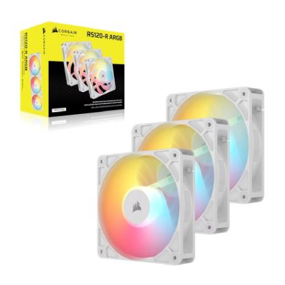 Picture of Corsair RS120-R ARGB 120mm PWM Reverse Fans Triple Pack - White, 3x RGB Fans, 2100 RPM, 65.82 CFM, Static Pressure, Magnetic Dome Bearing, PWM Control