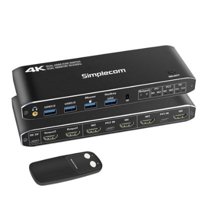 Picture of Simplecom KM430 Dual HDMI Monitor KVM Switch for 2 Computers with 4-Port USB Hub 4K@60Hz Keyboard Hotkey