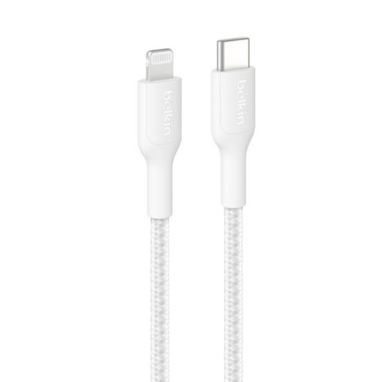 Picture of Belkin BoostCharge Pro Braided Lightning to USB-C Cable (2M) - White (CAA022fq2MWH), 3A/15W, 480Mbps,350K+ Bends,Apple, MFI-Certified,2 Years Warranty