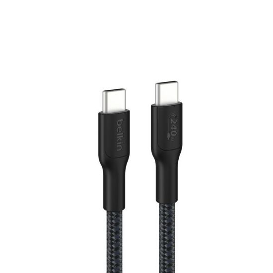 Picture of Belkin BoostCharge Pro Braided USB-C to USB-C Cable (3M) - Black (CAB025fq3MBK), 5A/240W, 480Mbps, 350K+ Bend, USB-IF Certified, 2 Years Warranty