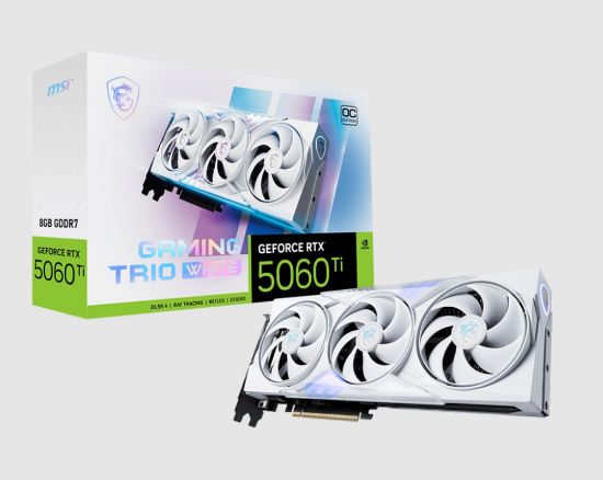 Picture of MSI nVidia GeForce RTX 5060 Ti 8G GAMING TRIO OC WHITE, PCI Express® Gen 5 x 16, Boost: 2647 MHz, CUDA 4608 Units, 8GB GDDR7, HDMI™ x 1