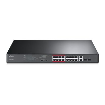 Picture of TP-Link TL-SL1218MP 16-Port 10/100Mbps PoE+ Switch, 16 10/100Mbps RJ45 Ports, 2 Gigabit RJ45 Ports, 2 Combo SFP Slots, 802.3at/af, 192W PoE Power, 1U