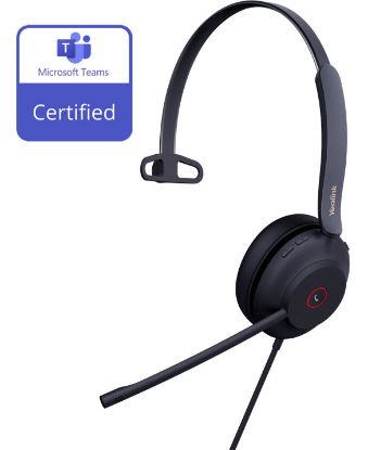 Picture of Yealink UH37 Microsoft Teams Certified USB Wired Headset, Mono, USB-A 2.0, 35mm Speaker, Busylight, Leather Ear Cushion, HD Audio
