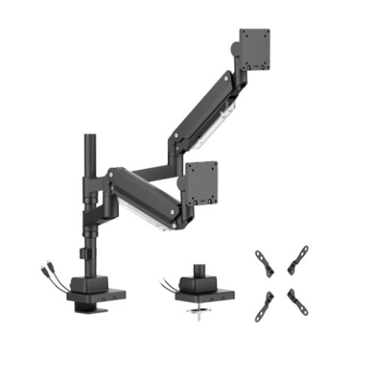 Picture of Brateck LDT80-C024UCP Matte Black Super Heavy-Duty Pole-Mounted Gas Spring Dual Monitor Arm with USB-A and USB-C Ports For most 24'-57' Monitors (LS)