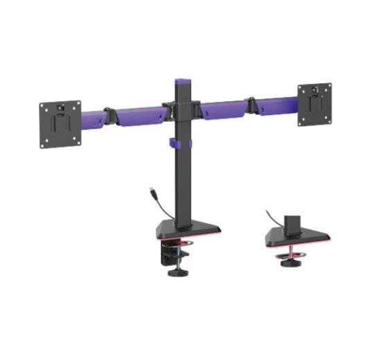 Picture of Brateck LDT89-C024L Matte Black Amethyst Articulating RGB Lighting Gaming Dual Monitor Arm, Fit Screen Size: 17'-32' (LS)