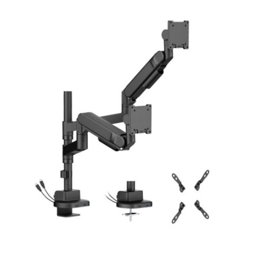 Picture of Brateck LDT92-C024UCP-B Future-Proof Heavy-Duty Pole-Mounted Gas Spring Dual Monitor Arm with USB-A/USB-C Ports (LS)