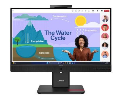 Picture of LENOVO ThinkVision T24D-4V 23.8'24' FHD IPS Monitor 1920x1080 16:9 Height Adjustable Tilt Swivel Pivot DP HDMI USB-C hub LAN Hub built-in Webcam Speak