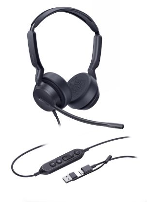 Picture of Yealink UH42 Dual Teams USB-C/A Microsoft Certified Teams USB Wired Headset, Noise-Canceling Microphone, Leather Ear Cushions Controller Teams  button