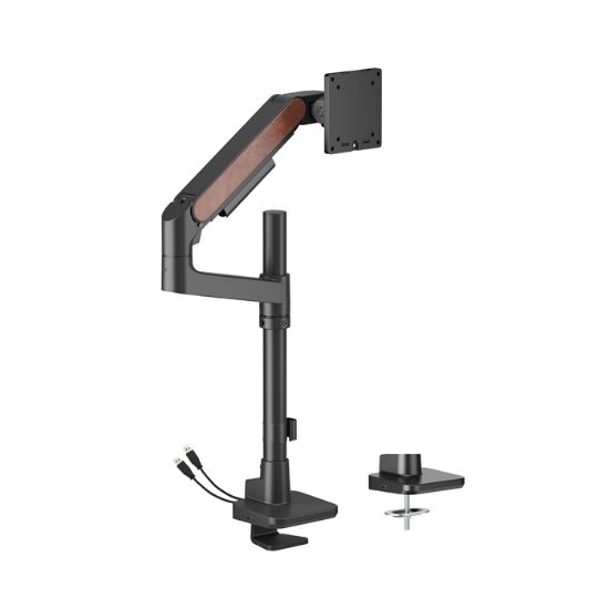 Picture of Brateck LDT81N-C012UCP Fusion Heavy-Duty Pole-Mounted Gas Spring Monitor Arm with USB-A/USB-C Ports For most 17'~49' Monitors, Fine Texture Black(New)
