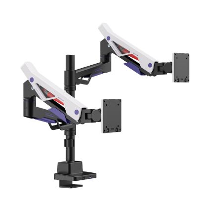 Picture of Brateck LDT95-C024UCP Atlas Neo Gaming Pole-Mounted Dual Monitor Arm with USB-A & USB-C Ports For most 24'~57' Monitors, Matte Black & White (New)