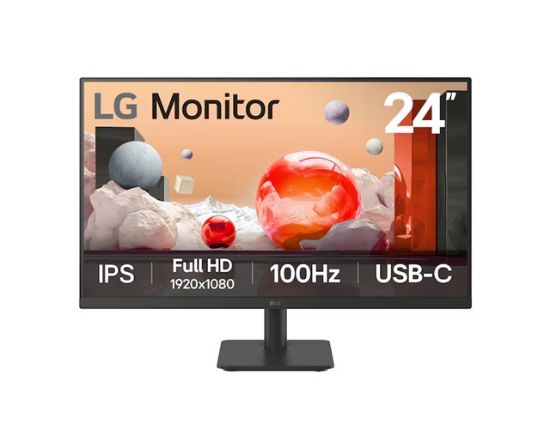 Picture of LG 24' IPS Full HD Monitor, 1920x1080, 3-side borderless design, 100 Hz, USB‑C (65W PD), Reader Mode & Flicker Safe, tilt adjustable