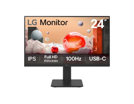 Picture of LG 24' IPS Full HD monitor with USB-C – 23.8' FHD IPS, 100Hz, 5ms, 250 nits, 16:9, NTSC 72%, 3-side borderless, USB-C 65W PD, Height/Tilt adj