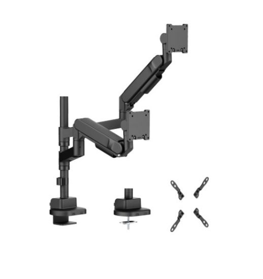 Picture of Brateck LDT92-C024P-B Future-Proof Heavy-Duty Pole-Mounted Gas Spring Dual Monitor Arm, Fit Screen Size:	24'-57', Weight Capacity:2~27kg (LS)