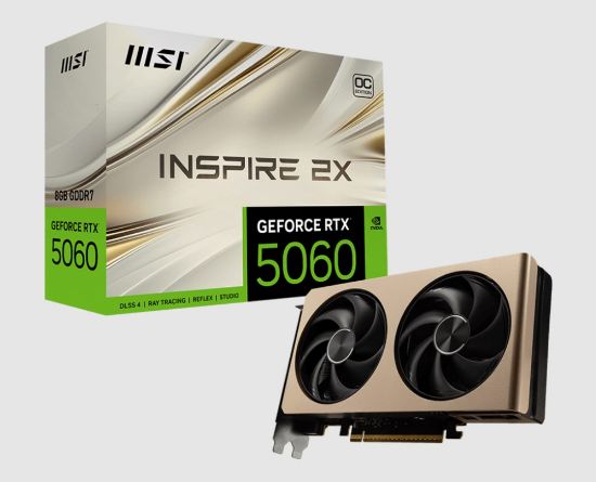 Picture of MSI nVidia GeForce RTX 5060 8G INSPIRE 2X OC, PCI Express® Gen 5 x16, Boost: 2535 MHz, CUDA 3840 Units, 8GB GDDR7,. HDMI™ x 1 (emabargo)