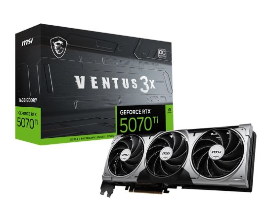 Picture of MSI RTX 5070 Ti 16G VENTUS 3X PZ OC, 16GB GDDR7, 8960 CUDA cores, 28Gbps, 300W, PCIe Gen 5, 4-display support, up to 8K, HDMI 2.1b, 16-pin power