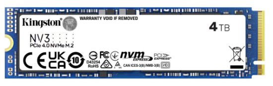 Picture of Kingston SNV3S NV3 4TB PCle 4.0x4 NVMe M.2 2280 Gen4 SSD 6000/5000MB/s 3D HAND compaitible Notebook and SFF 5Y Limited